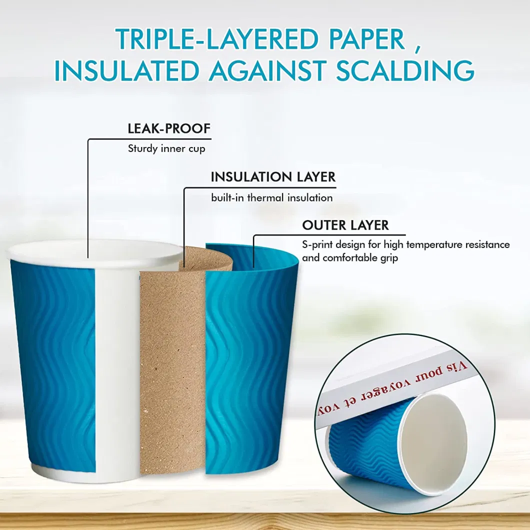 High Quality Disposable Wall Ripple Printed Thick Wall Hot Coffee Paper Cup